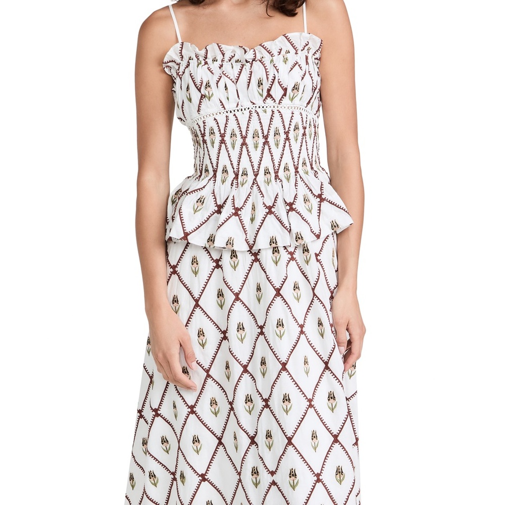 White and Brown Patterned Maxi Dress